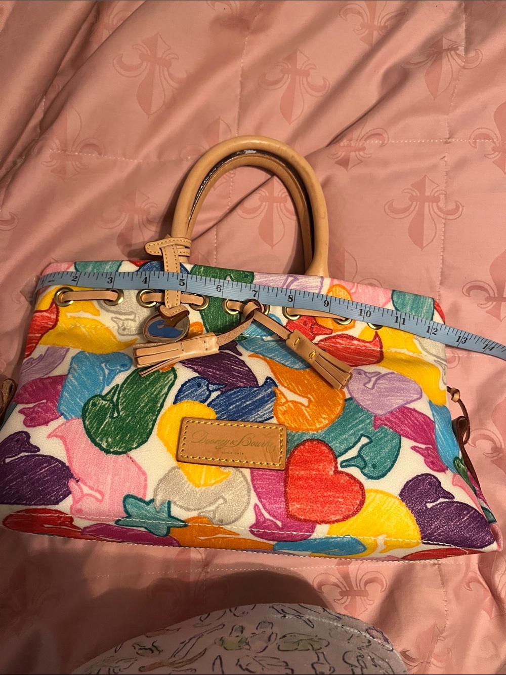 NWT Dooney & Bourke Multicolor Wonder Duck Satchel with Tan Leather Trim - Picture 9 of 11